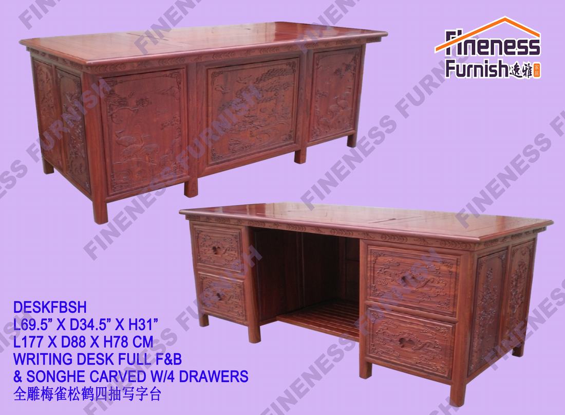 WRITING DESK FULL F&B & SONGHE CARVED W/4 DRAWERS