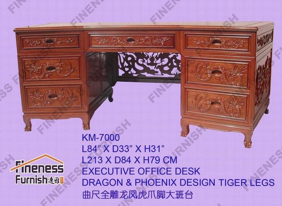 EXECUTIVE OFFICE DESK DRAGON & PHOENIX DESIGN TIGER LEGS