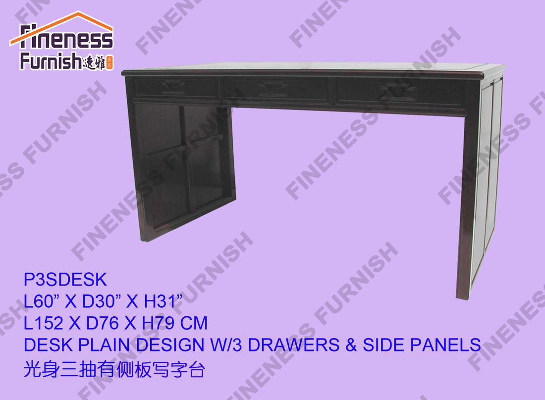 DESK PLAIN DESIGN W/3 DRAWERS & SIDE PANELS