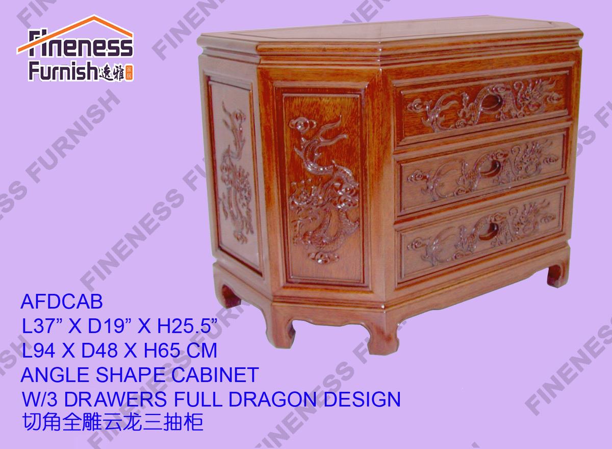 ANGLE SHAPE CABINET W/3 DRAWERS FULL DRAGON DESIGN
