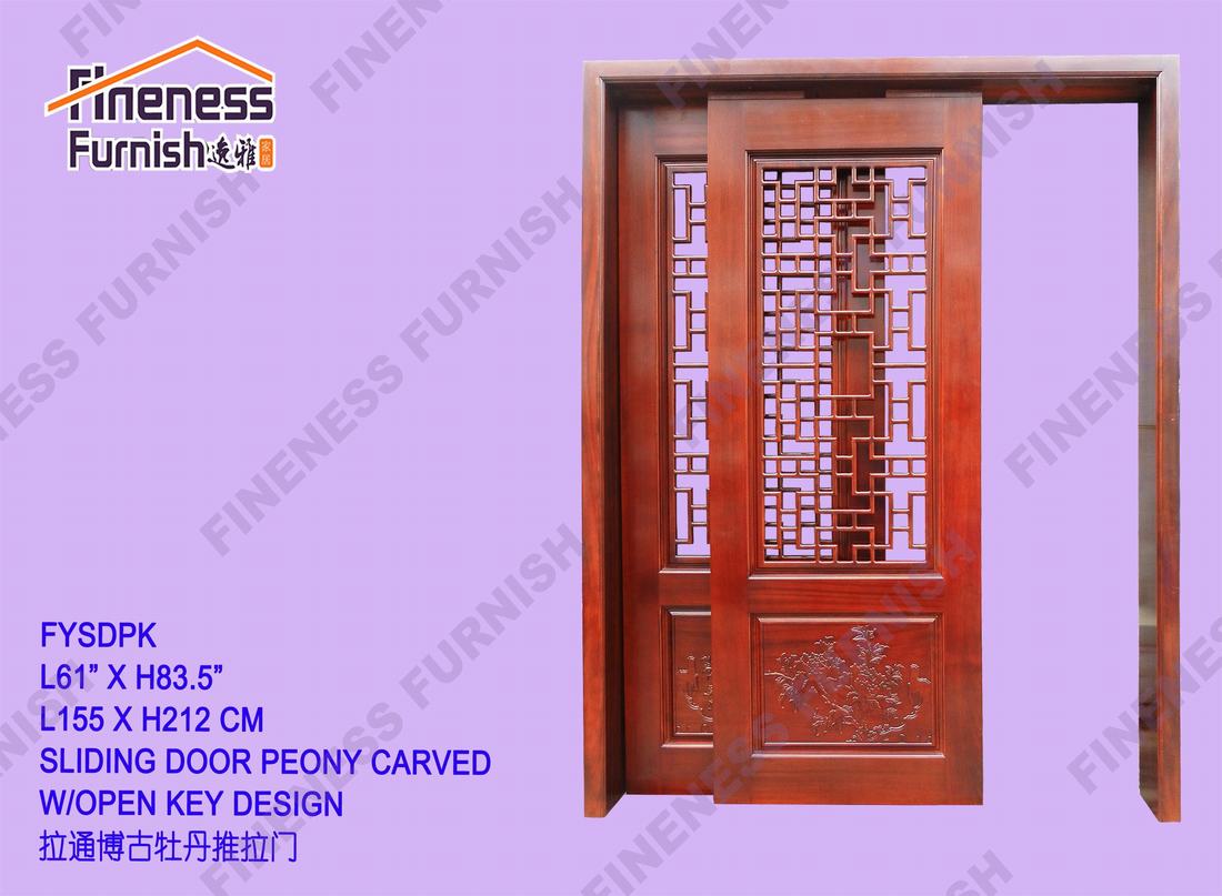 SLIDING DOOR PEONY CARVED W/OPEN KEY DESIGN