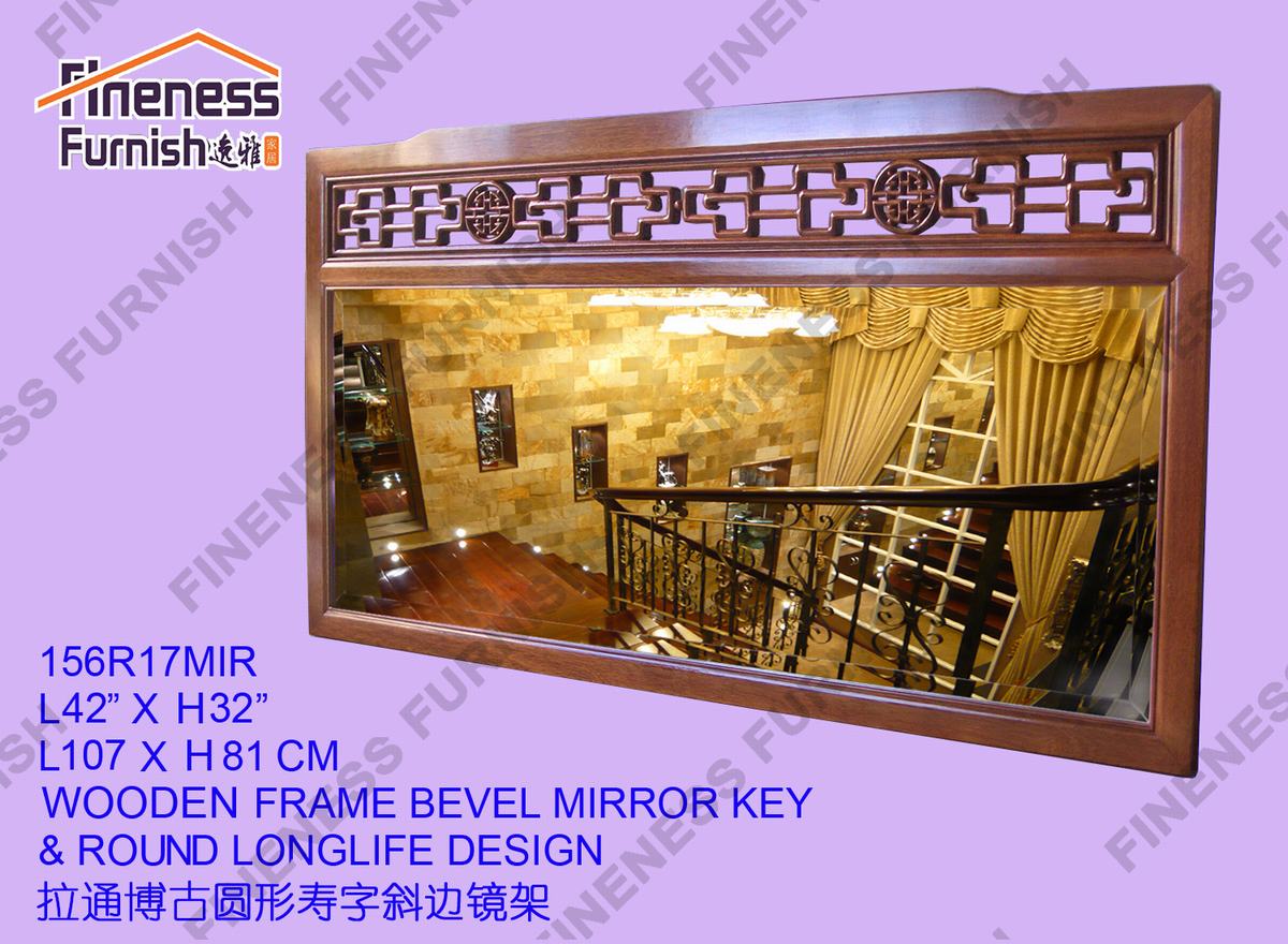 WOODEN FRAME BEVEL MIRROR KEY & ROUND LONGLIFE DESIGN