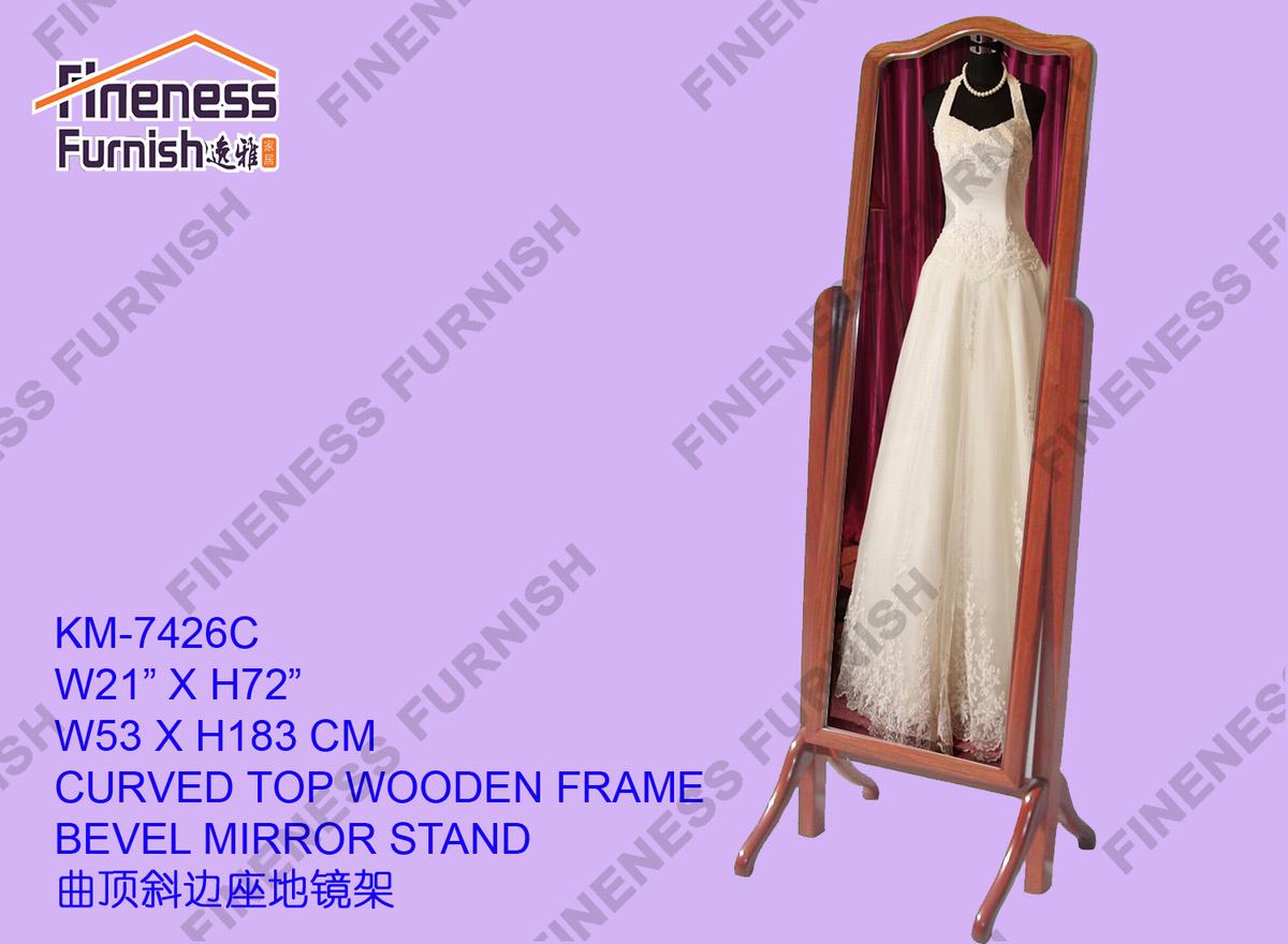 CURVED TOP WOODEN FRAME BEVEL MIRROR STAND